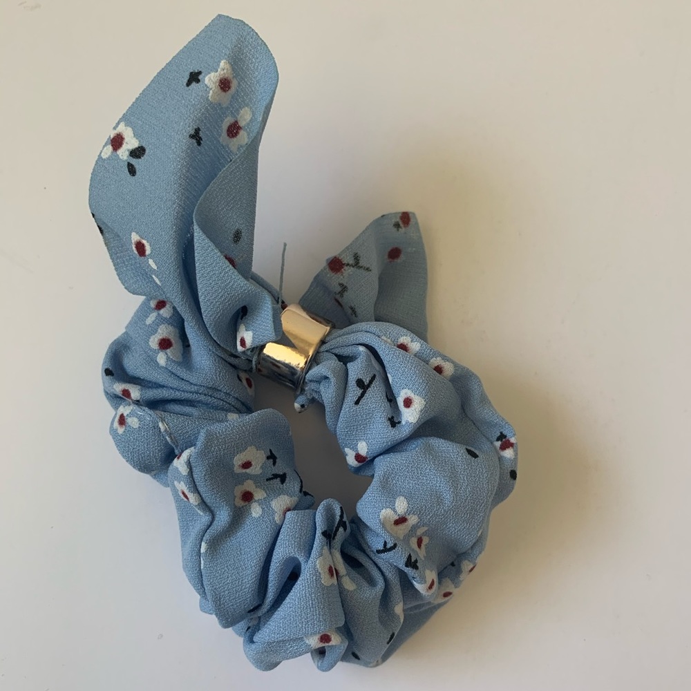 Blue floral scrunchie